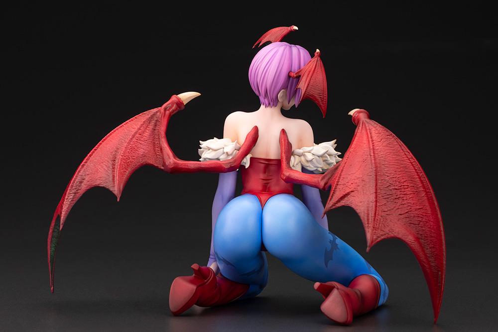 Rear left angle of the Darkstalkers Lilith 1/7 Scale Figure displaying textured wings, back sculpt, and kneeling pose.