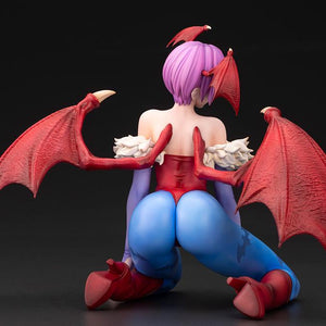 Rear left angle of the Darkstalkers Lilith 1/7 Scale Figure displaying textured wings, back sculpt, and kneeling pose.