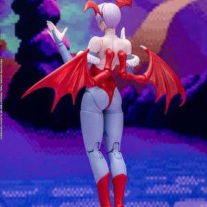 Upper body close-up shot of the Darkstalkers Lilith 1/12 action figure showing head bat wings.