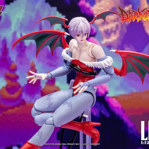 Angled view of Darkstalkers Lilith action figure resting in a floating seated position.