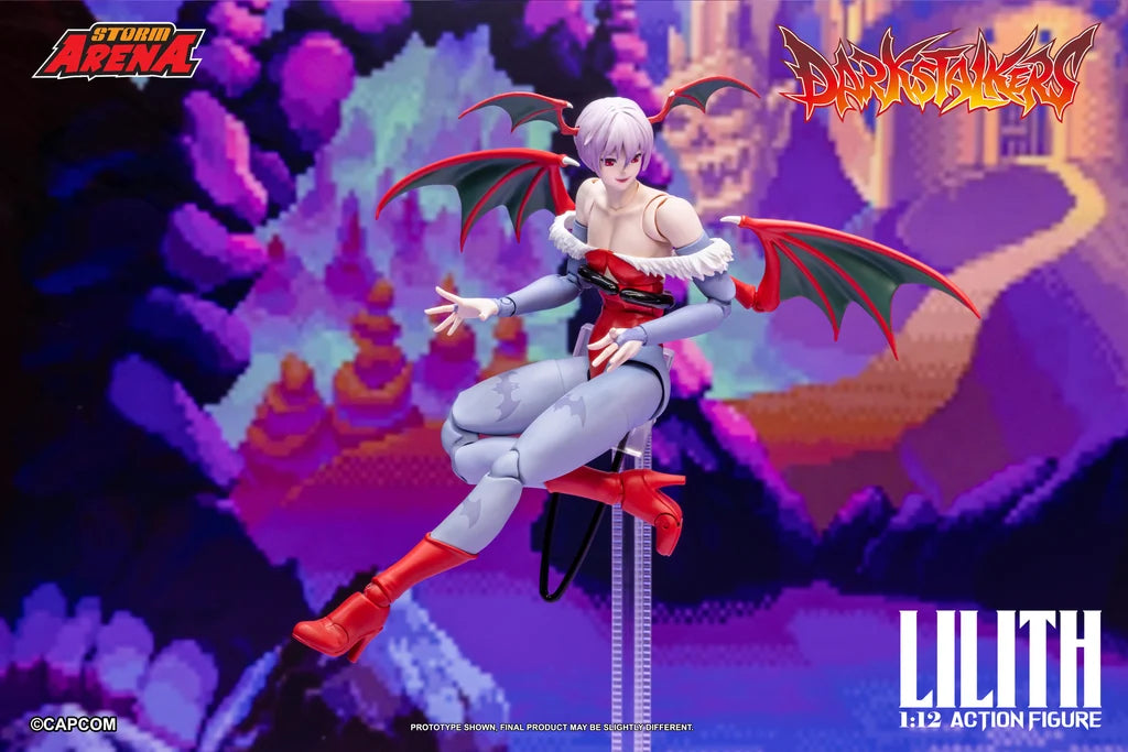 Storm Arena Lilith figure posed in a floating seated position on a clear support stand.