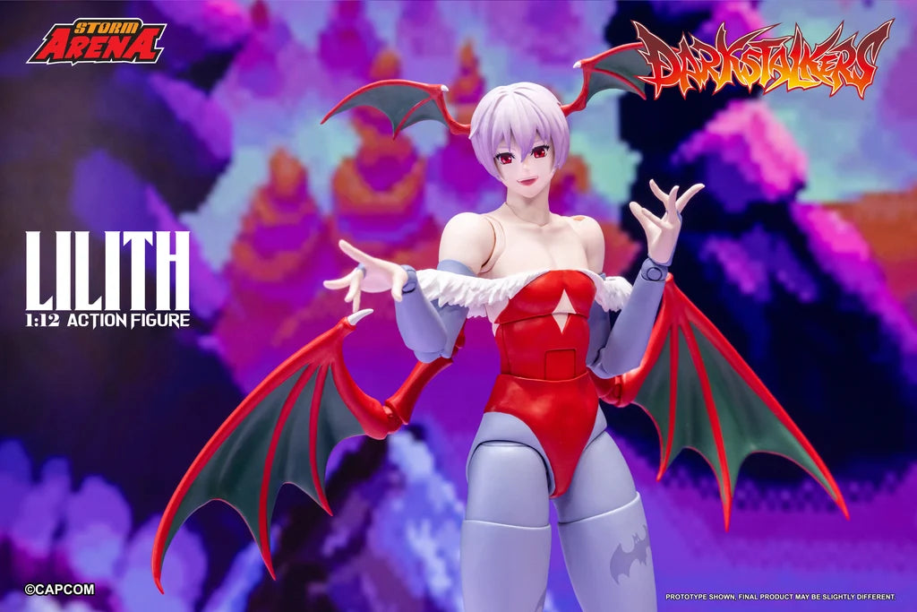 Close-up upper body view of Darkstalkers Lilith showing smiling faceplate and open hands.