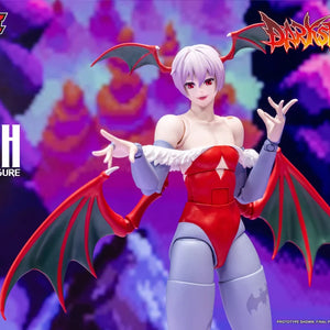 Close-up upper body view of Darkstalkers Lilith showing smiling faceplate and open hands.