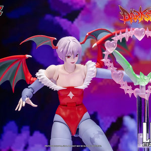 Darkstalkers Lilith action figure posed launching her pink and green bat Soul Flash attack.