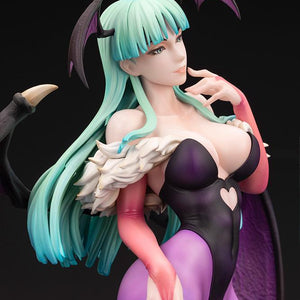 Side portrait close-up highlighting Morrigan's teasing smile, hand gesture, and layered hair sculpt.