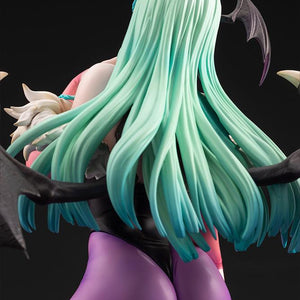 Close-up back view highlighting the green gradient shading and individual strand details of Morrigan's long hair.