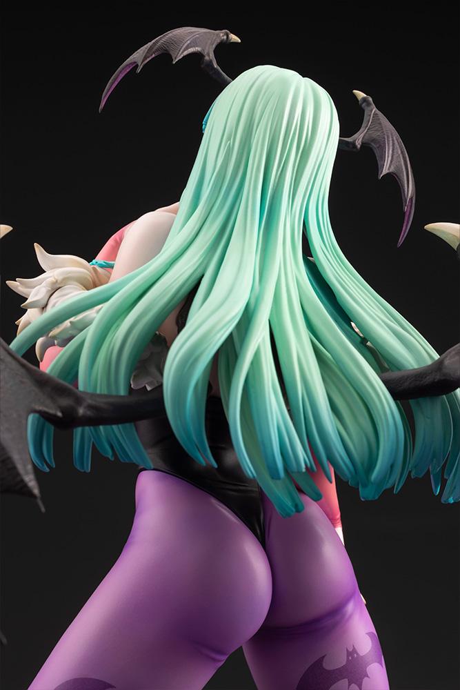 Close-up back view highlighting the green gradient shading and individual strand details of Morrigan's long hair.