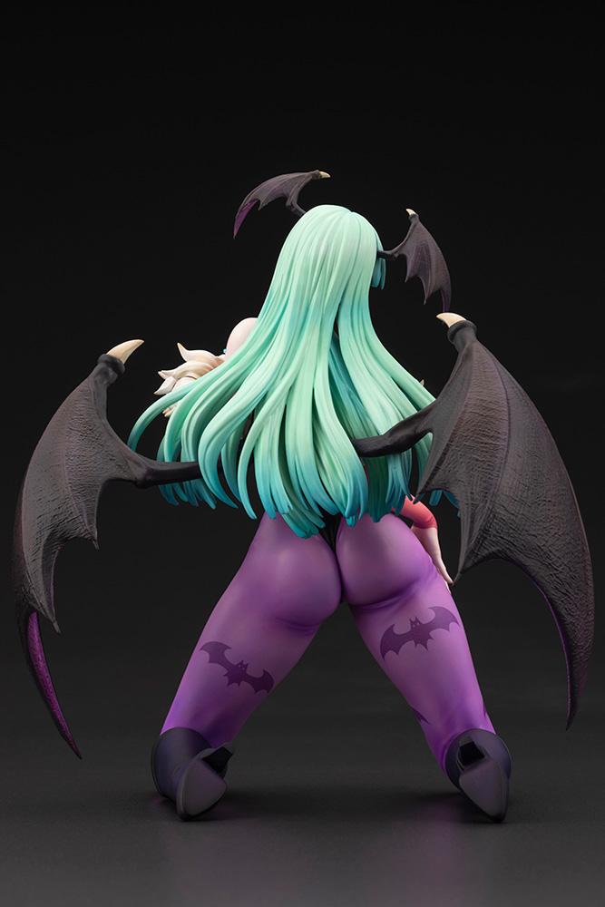 Full rear-angle shot of the Darkstalkers Morrigan figure emphasizing wing placement and detailed sculpt work.