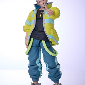 Close-up view of the David BUZZmod figure showcasing a laughing, smug winking face plate paired with a thumbs-up hand accessory.