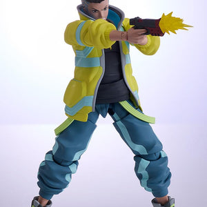 Action pose of the David Martinez action figure aiming his handgun forward with a translucent yellow muzzle flash effect part attached.