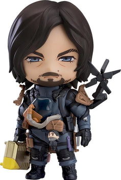 Main image of the Death Stranding 2: On the Beach Nendoroid Sam figure by Good Smile Company, wearing his Bridges suit and holding a small briefcase/container.