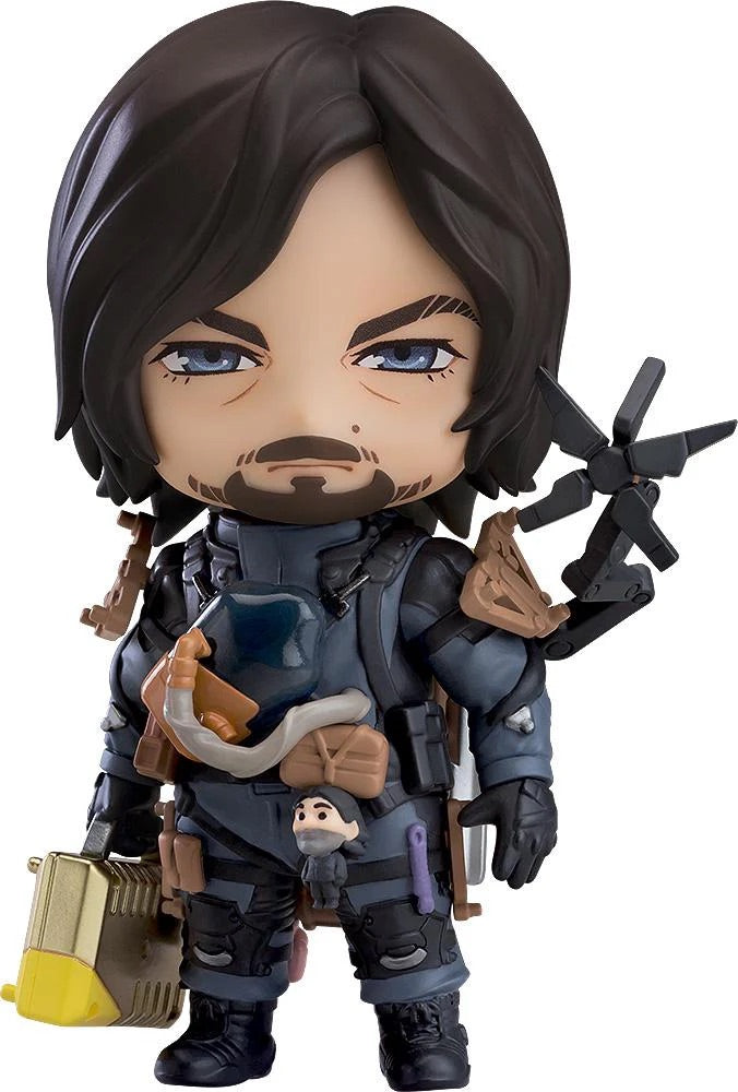 Main image of the Death Stranding 2: On the Beach Nendoroid Sam figure by Good Smile Company, wearing his Bridges suit and holding a small briefcase/container.
