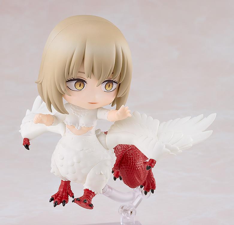 Dynamic pouncing pose of the Falin (Chimera) Nendoroid figure mounted on a transparent display arm.