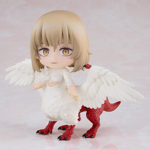 Full-body front studio view of the Falin (Chimera) Nendoroid figure showing her white feathered torso and red scaled dragon body.