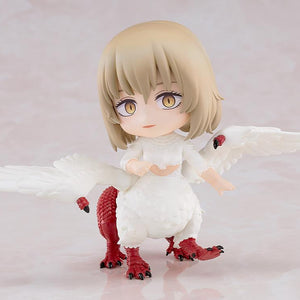 Front view of the Falin (Chimera) Nendoroid figure standing with white wings extended outwards.