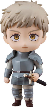 Close-up of the Laios Touden Nendoroid from Delicious in Dungeon showing his classic straight face and silver plate armor.