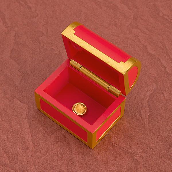 A detailed close-up of the red and gold treasure chest accessory with a gold coin treasure insect inside.