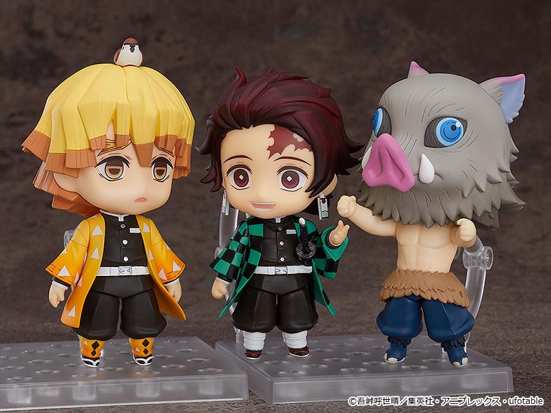 Group shot of Nendoroid Inosuke Hashibira with Tanjiro and Zenitsu (other figures sold separately).
