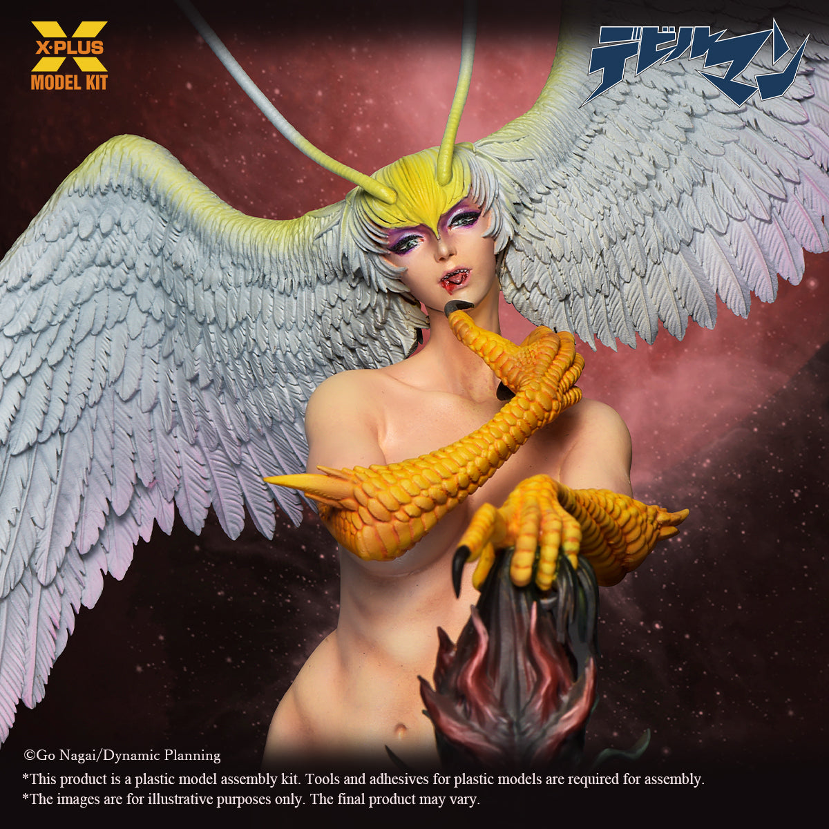 Extreme close-up of the Sirene model kit head sculpt, showcasing her sharp fangs and blissful facial expression.