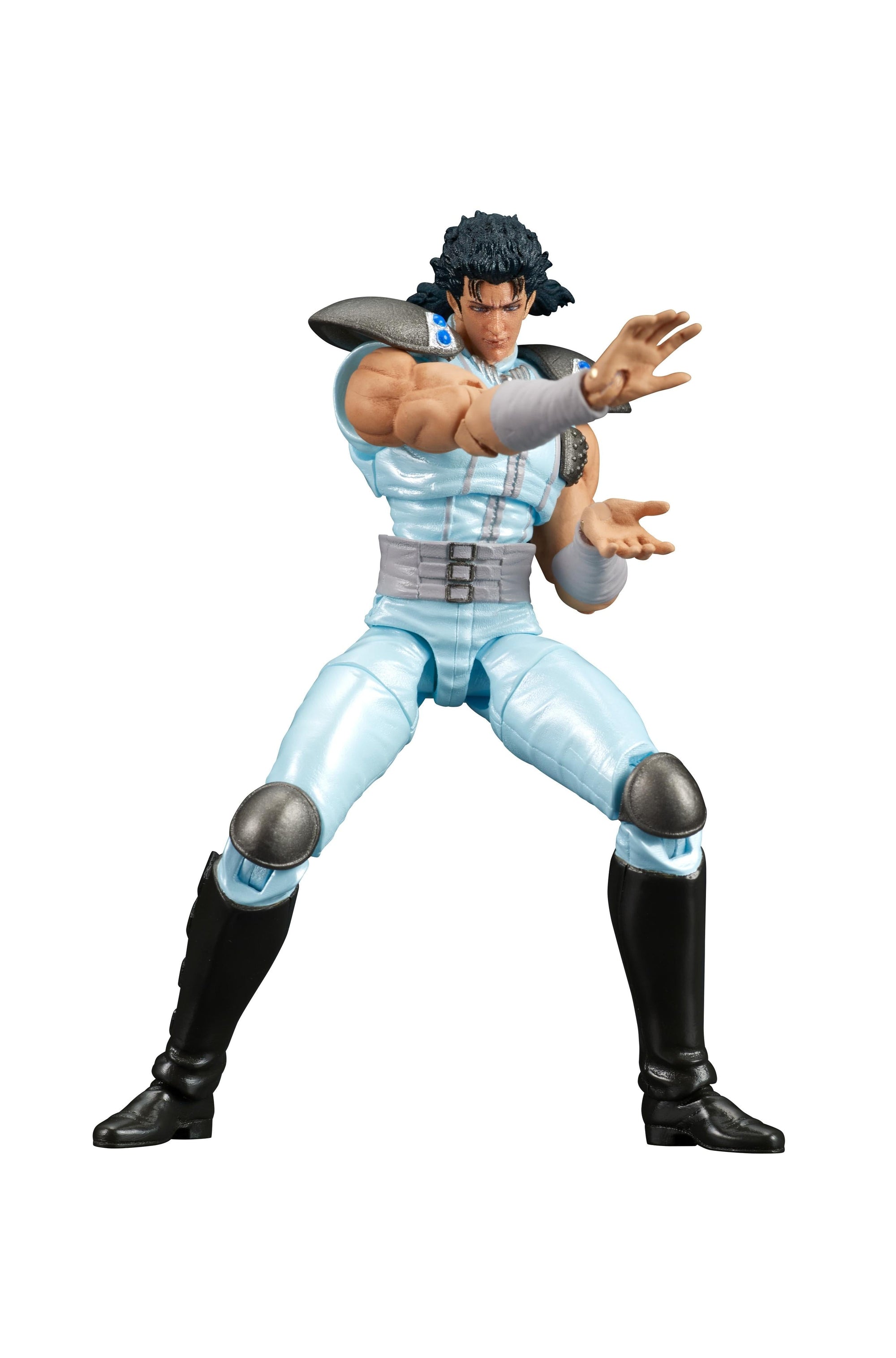 Cutout view of the DIGACTION Fist of the North Star Rei action figure in a Nanto Suichoken martial arts pose on a white background.