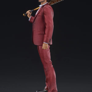 Side profile of the Ichiban Kasuga figure, showing him with the spiked, golden bat resting on his shoulder.