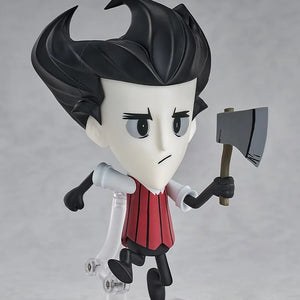 Nendoroid Wilson figure posed holding the large grey axe accessory, ready for resource gathering or defense.