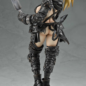 Rear three-quarter view of the Nikaido anime figure focusing on the spiked tip of her devil tail and combat gear details.