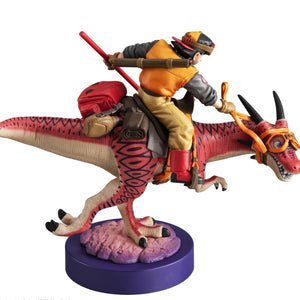 Left side profile of the Son Goku 01 figure showing the red dinosaur's running pose and travel gear.