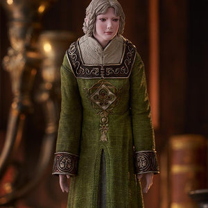 Front view of the Rya figure from Elden Ring highlighting the ornate patterns on her sleeves and hem.