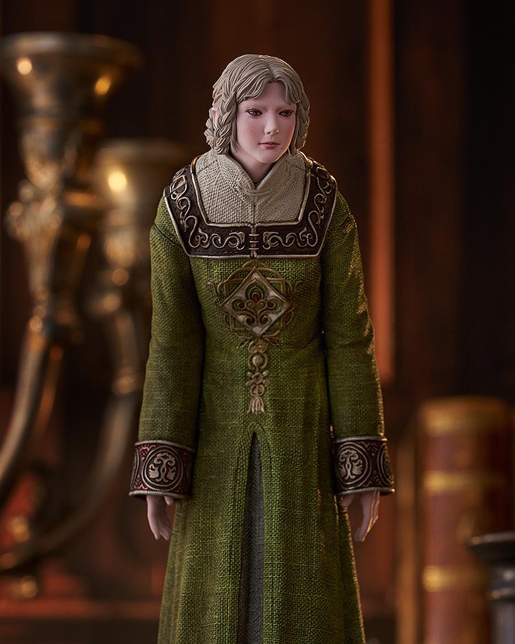 Front view of the Rya figure from Elden Ring highlighting the ornate patterns on her sleeves and hem.