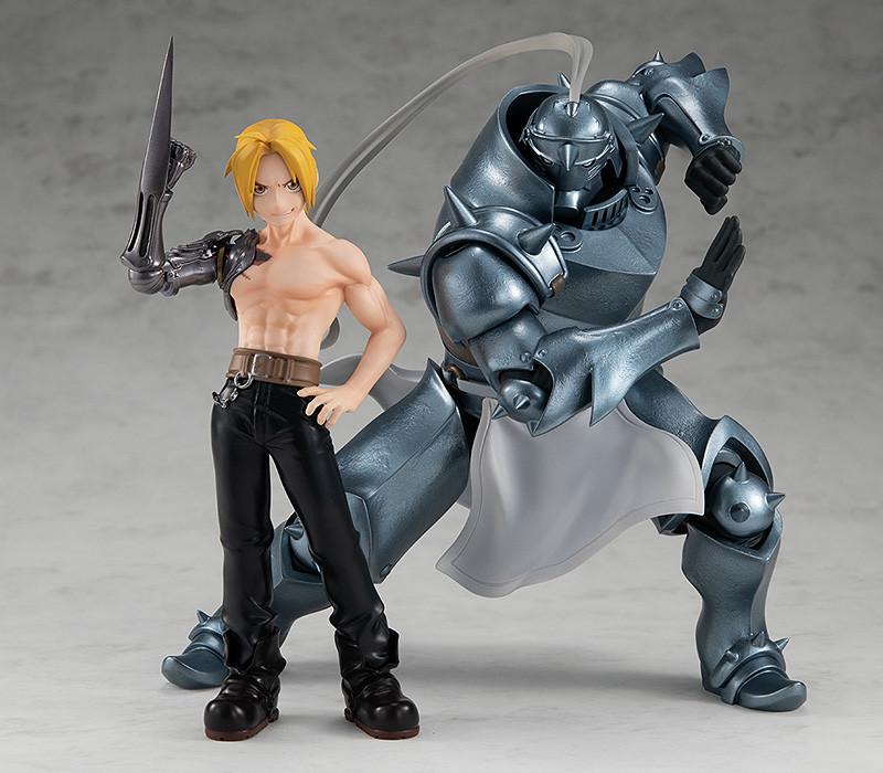 Size comparison shot showing Alphonse Elric next to Edward Elric, demonstrating how the two figures scale together for a collection.