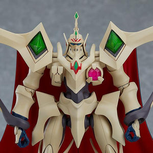 Close-up of the Escaflowne Guymelef torso and head, highlighting the translucent pink chest energist and green shoulder parts.