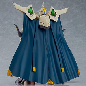 Rear view of the Escaflowne model kit equipped with the molded plastic cape option, showing the blue exterior and gold corner accents.