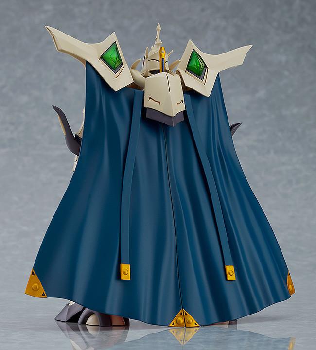 Rear view of the Escaflowne model kit equipped with the molded plastic cape option, showing the blue exterior and gold corner accents.
