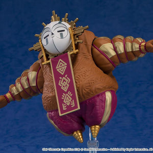 Dynamic action shot of the round Esquie Nendoroid figure angled forward as if floating or diving through the air on its clear peg stand.