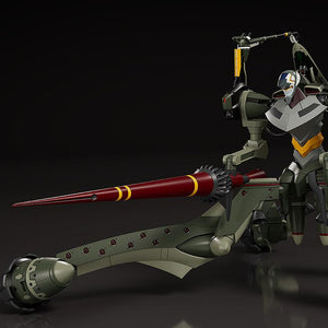 Medium close-up view of the Moderoid Evangelion Provisional Unit-05 torso and red Spear of Longinus weapon detail.