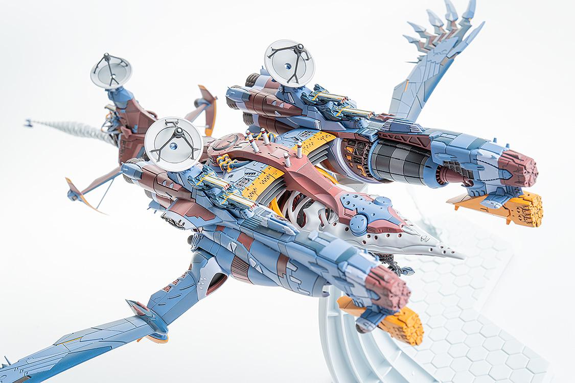 High-angle front view of the AAA Wunder model kit showing the intricate top deck and fuselage details.