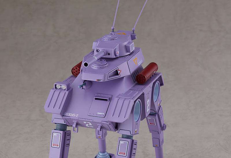 Detailed view of the Crab Gunner's upper hull, main gun, and sensor arrays in a matte purple finish.