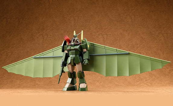 The Soltic H8 Round Facer mecha with hang glider equipment displayed on a desert background.