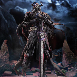 Dramatic full-body promotional display of the First Hassan figure posed under a glowing full moon night sky.
