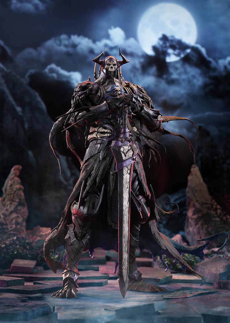 Dramatic full-body promotional display of the First Hassan figure posed under a glowing full moon night sky.
