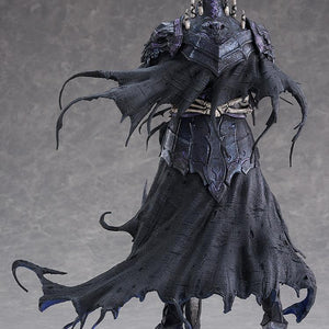 Rear view of the First Hassan Pop Up Parade SP figure displaying detailed dark armor and tattered cloak sculpt.