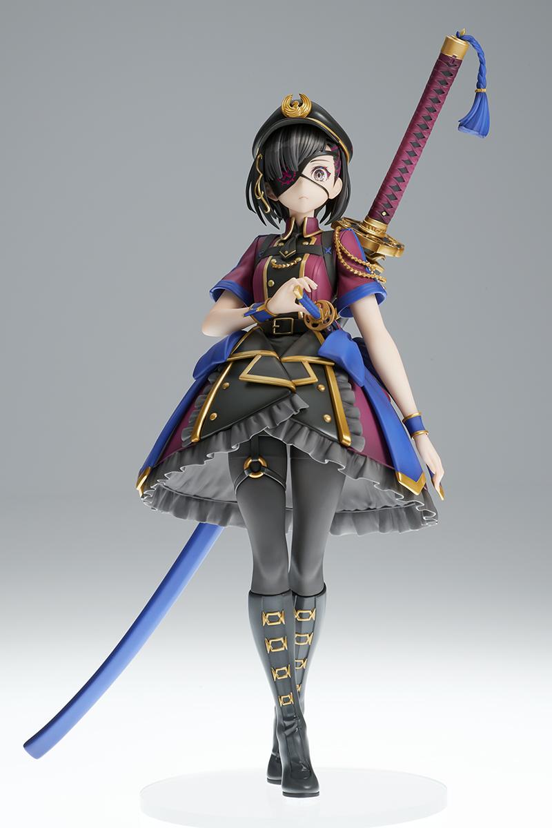 Full-length front view of the 1/7 scale Mysterious Ranmaru X figure from Fate/Grand Order standing on a round clear base against a white studio background.