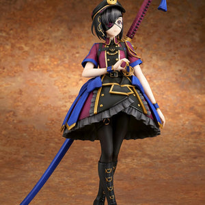 Full-body standing shot of the Fate/Grand Order Mysterious Ranmaru X figure resting her hand on the hilt of the Fudo Yukimitsu saber.