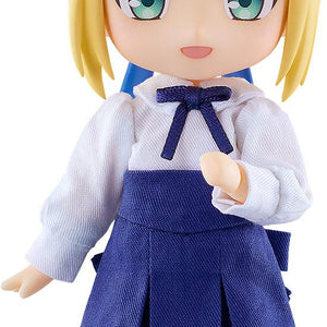 Studio cutout photo of the Fate/Stay Night Saber (Casual Outfit Ver.) Nendoroid Doll figure stepping forward on a plain white background.