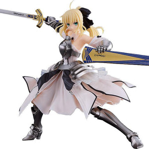 Front view of the assembled Fate/Stay Night Reincarnation Saber Lily plastic model kit in a dynamic slashing pose on a white background.