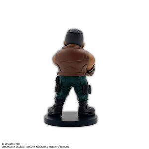 Rear individual view of the Barret Wallace mini figure, showcasing his brown tactical vest and dark green cargo pants.