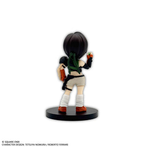 Rear individual view of the Yuffie Kisaragi mini figure, highlighting her short black hair with a green headband tie and her back tactical gear.