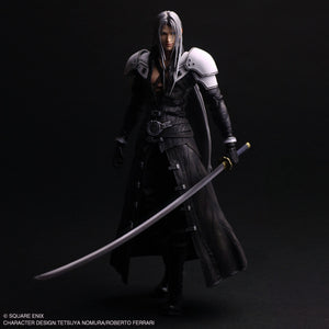 FFVII Rebirth Play Arts Shin Sephiroth action figure standing front view holding Masamune sword.