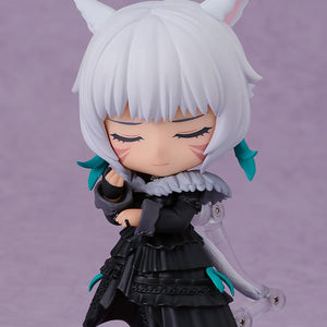 Close-up pose of the Y'shtola Nendoroid figure featuring her closed-eyes face plate and a thoughtful hand gesture.